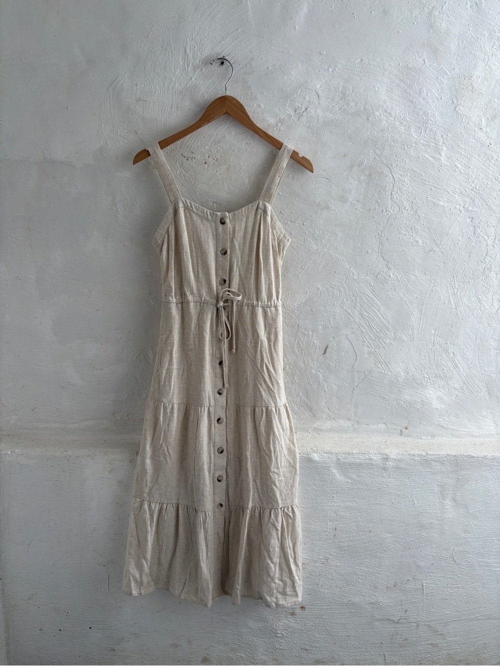 Lucky Linen Blend Smoked Tiered Midi Dress